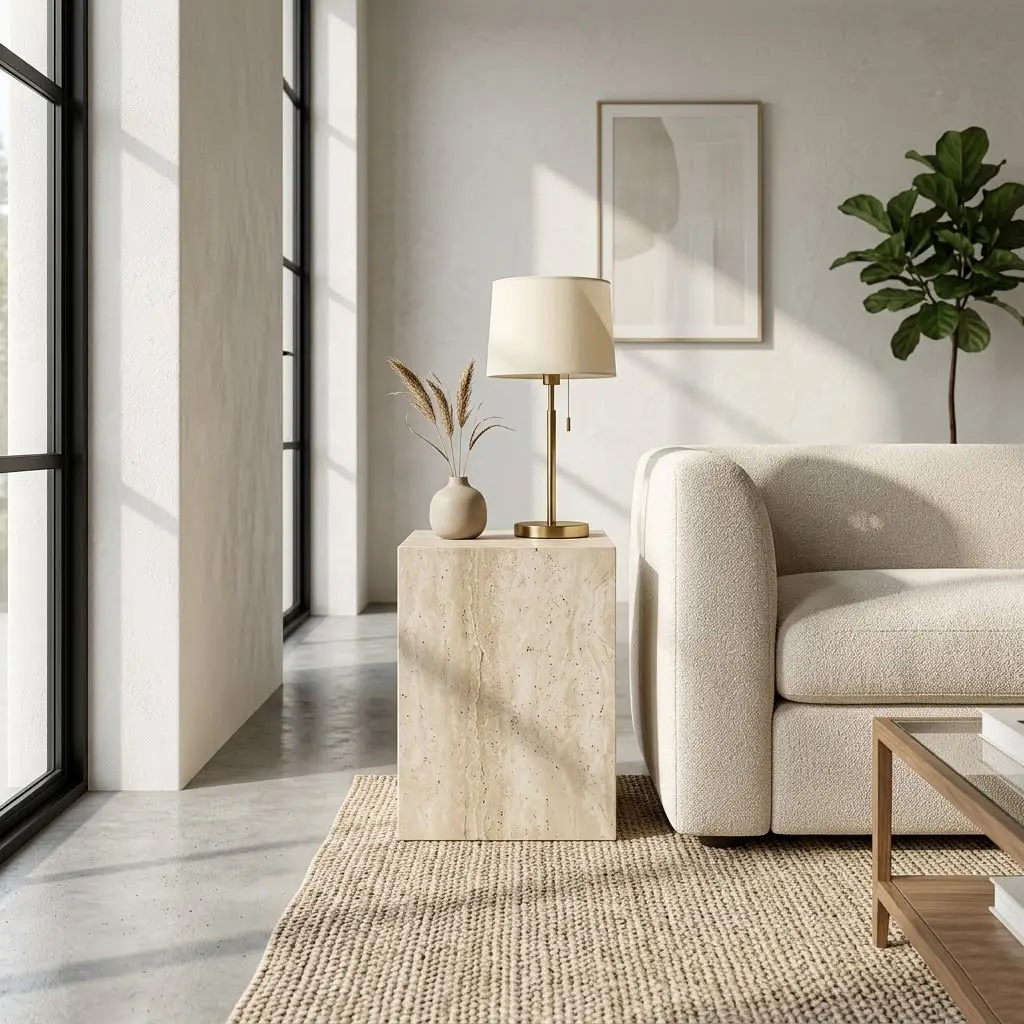 Travertine block side table