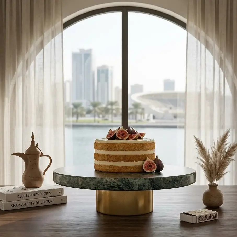 Marble Cake Stand with marble top and round metal stand