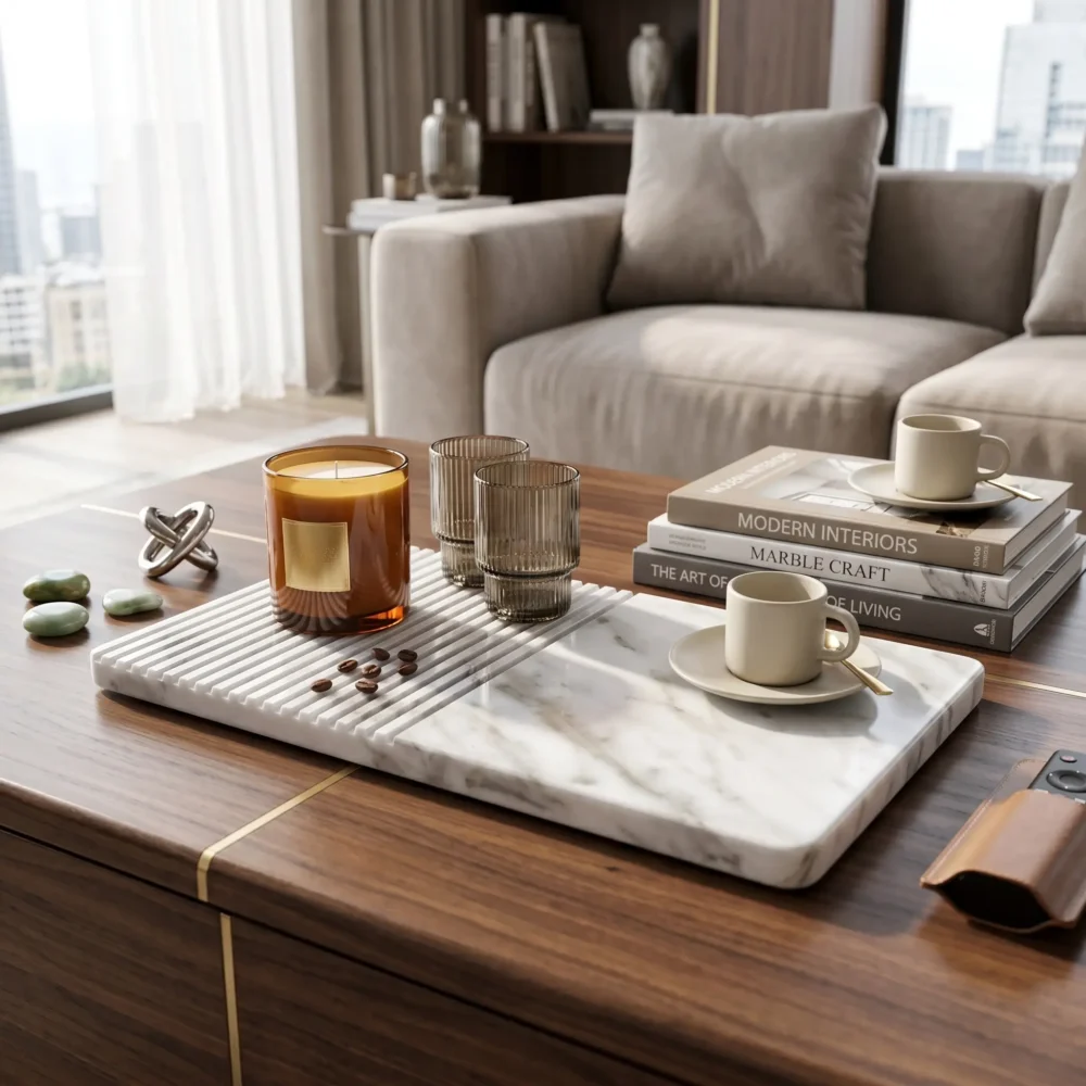 White Marble Grooved Tray - Perfume & Jewelry Tray | Dubai
