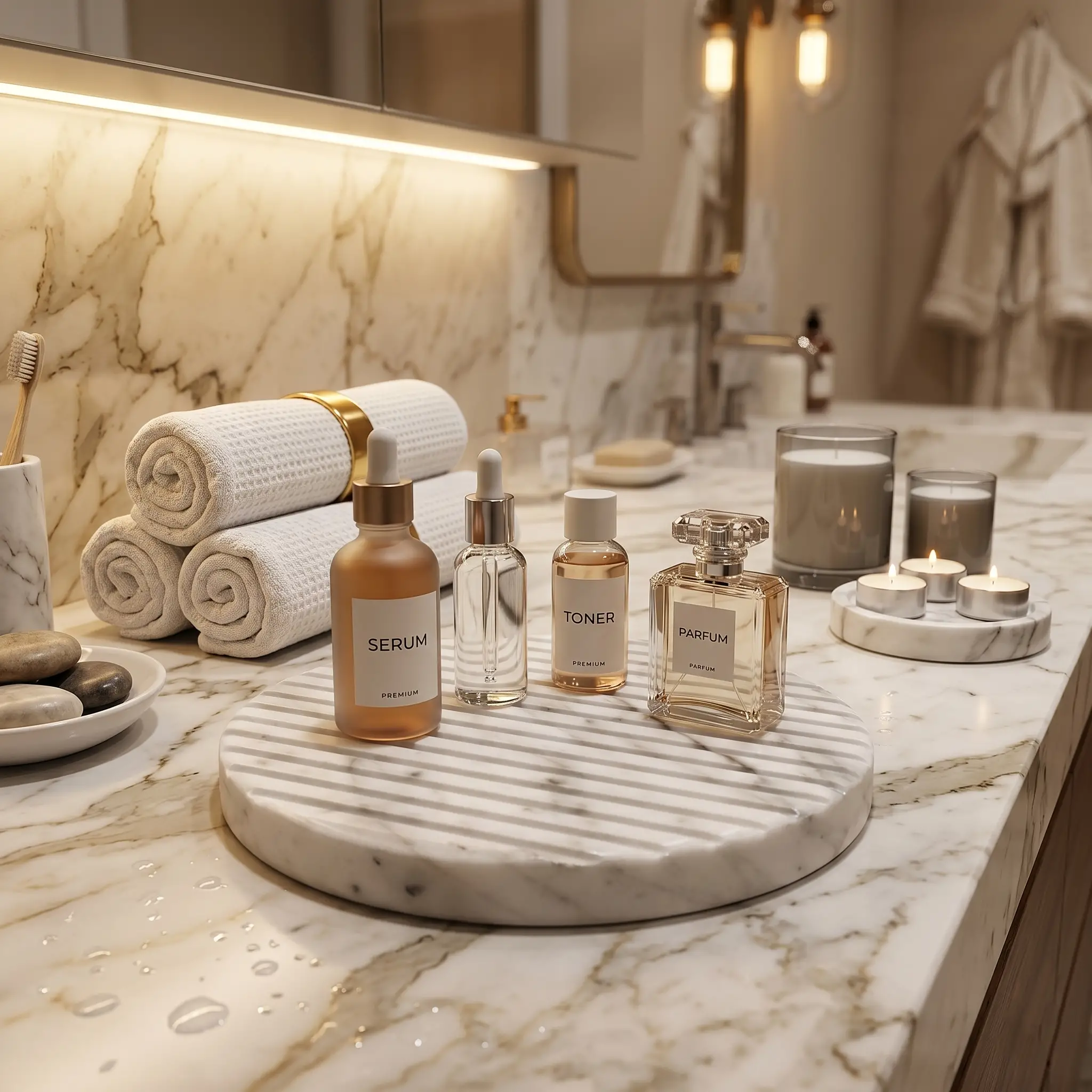 White Marble Grooved Tray