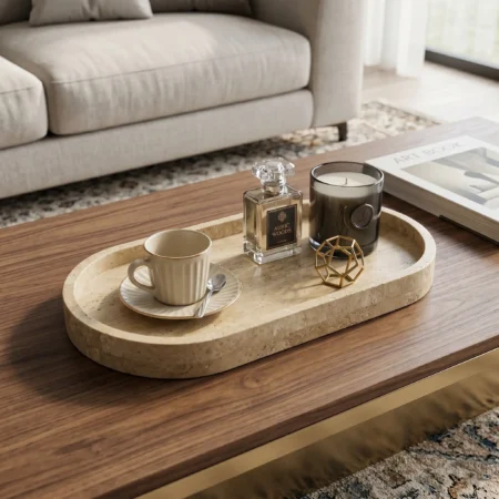 Oval Marble Border Tray (2) Travertine
