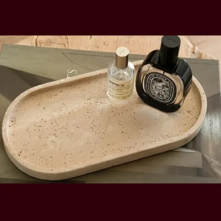 Oval Marble Border Tray (3) Travertine