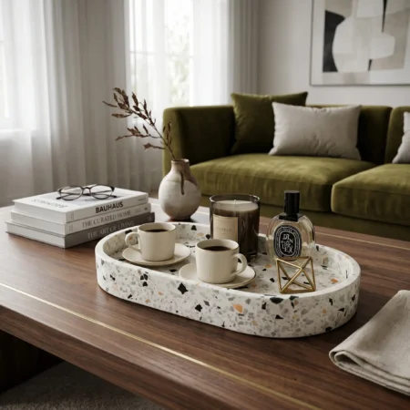 Oval Marble Border Tray (3) terrazzo