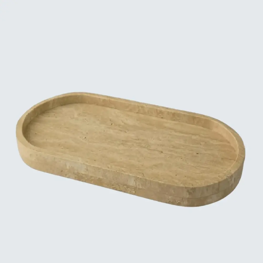 Oval Marble Border Tray (4) Travertine