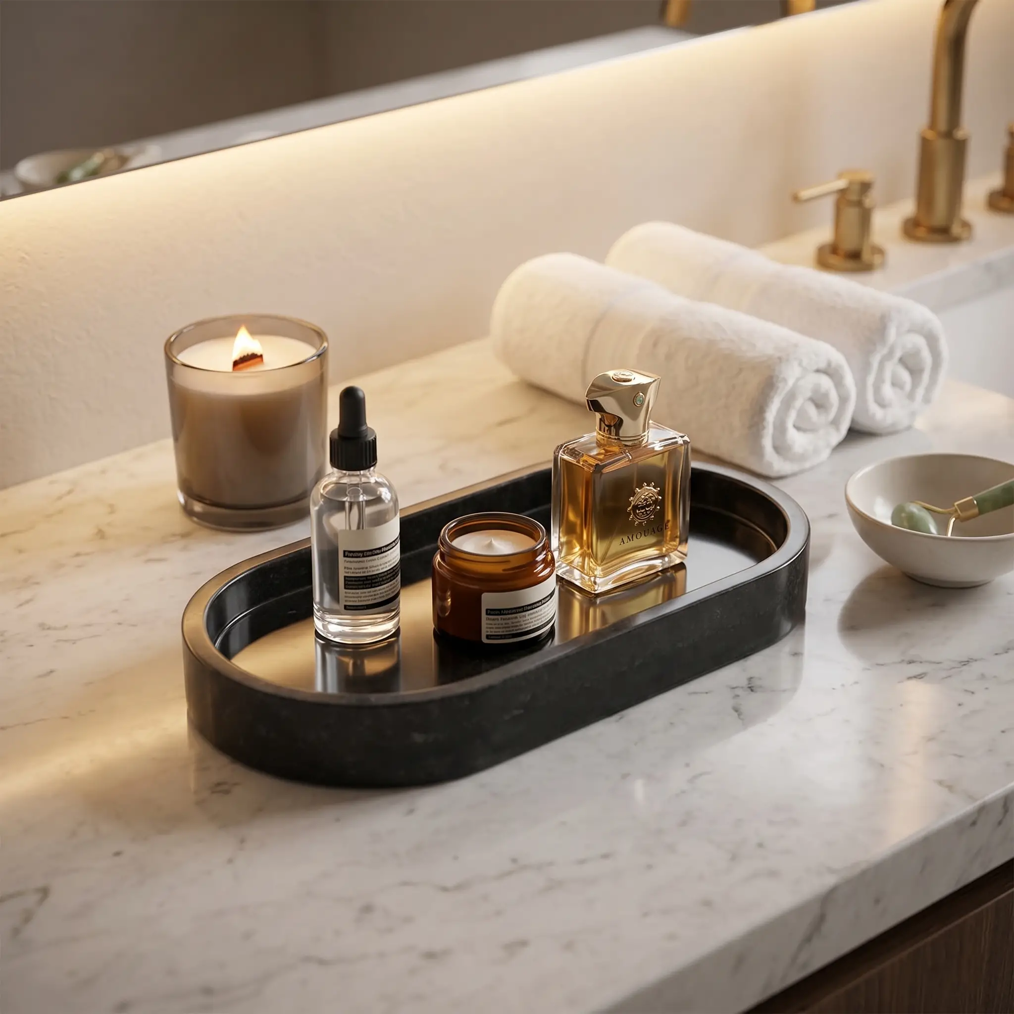 Oval Marble Border Tray (5) Black