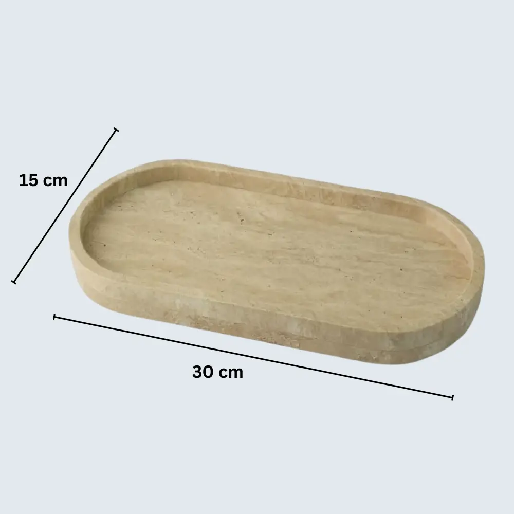 Oval Marble Border Tray (5) Travertine