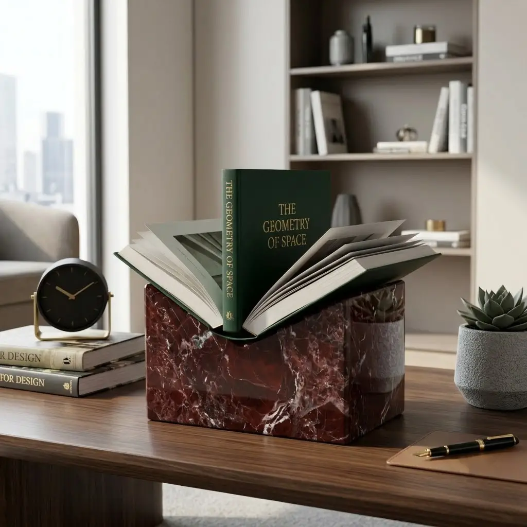 V Shaped Marble Book Holder - Burgundy Marble (1) (1)