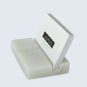 white marble business card holder