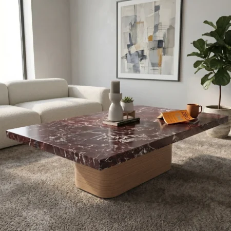 Ariya Coffee Table in Burgundy Marble Top