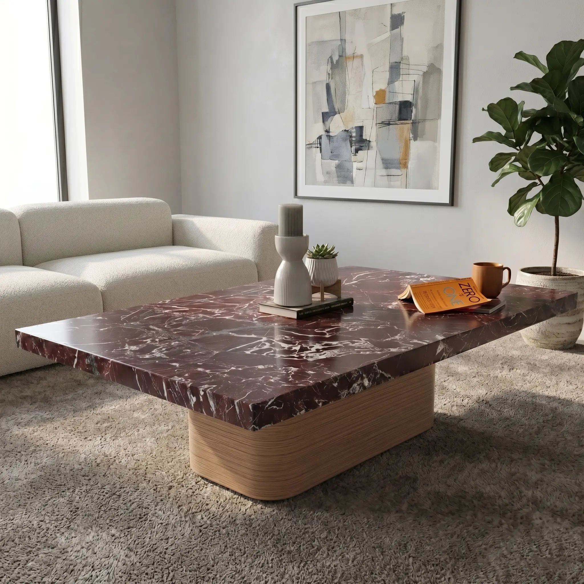 Ariya Coffee Table in Burgundy Marble Top