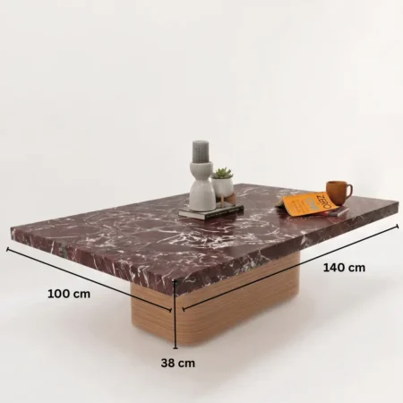 Ariya Coffee Table in Burgundy Marble & Walnut Veneer Legs