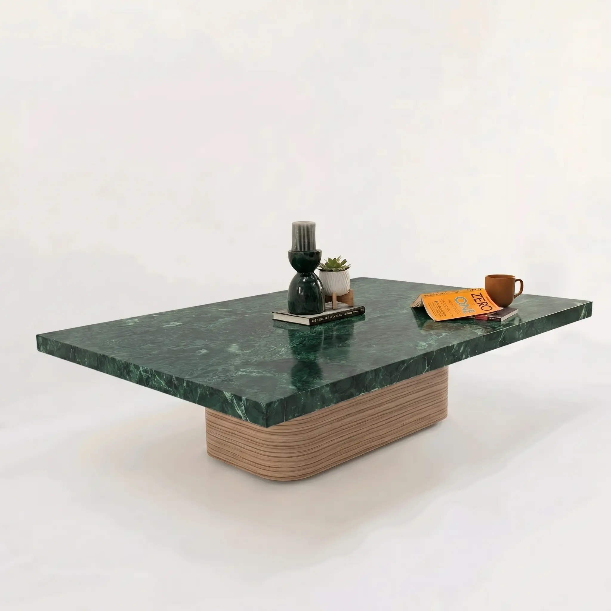 Ariya Coffee Table in Green Marble & Walnut Legs