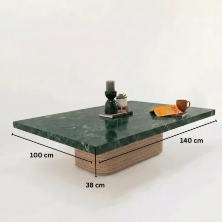Ariya Coffee Table in Green Marble & Walnut Veneer Legs