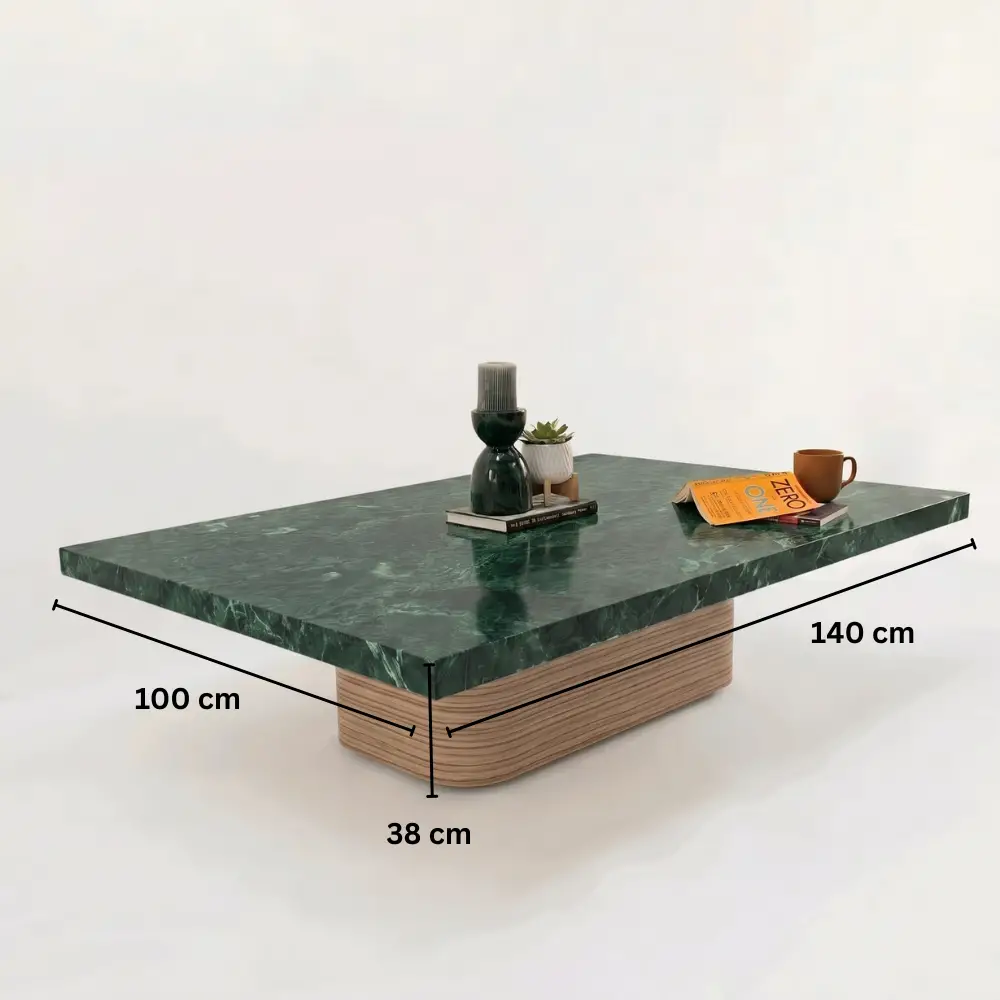Ariya Coffee Table in Green Marble & Walnut Veneer Legs