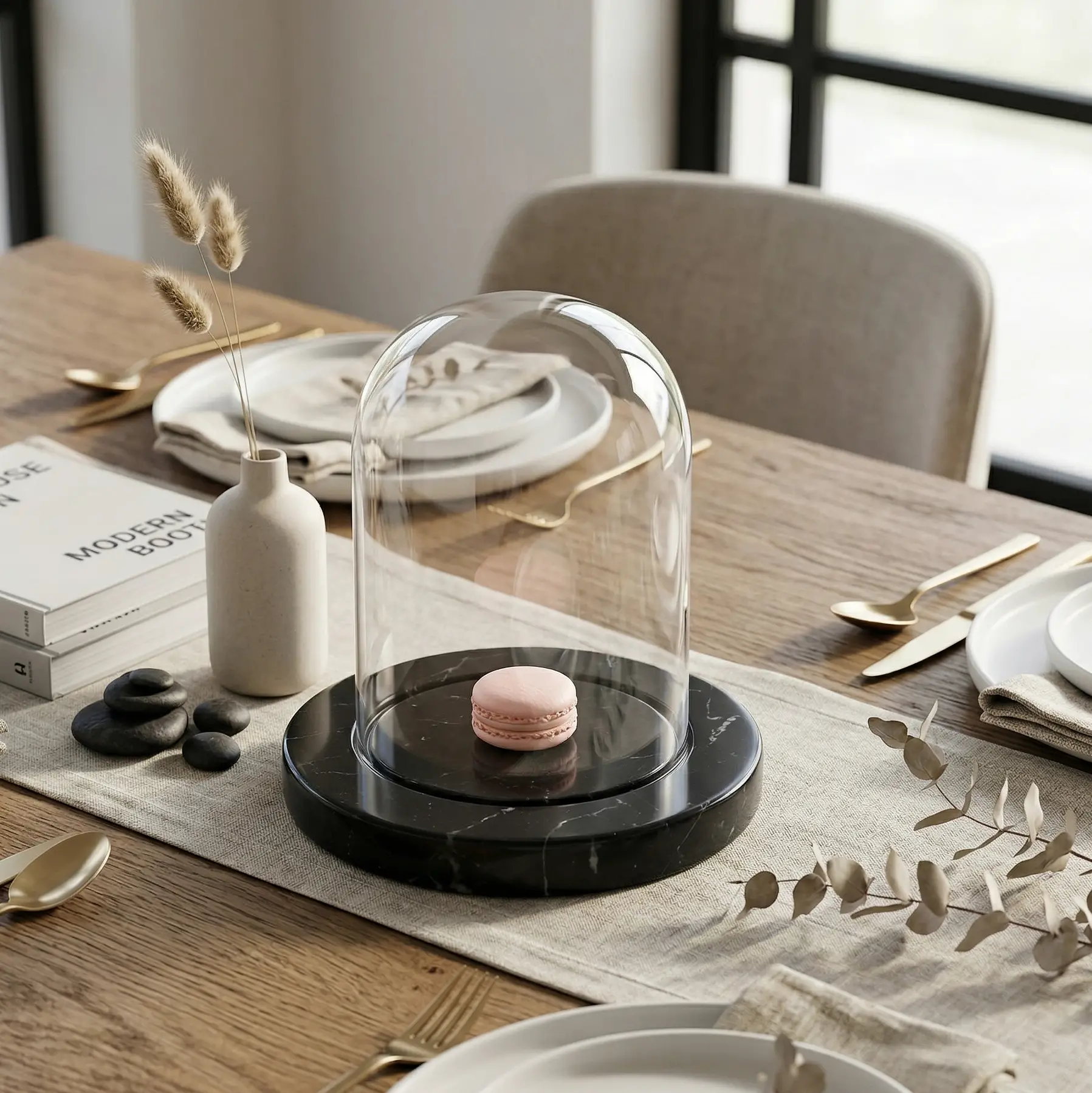 Marble Plate with long glass dome