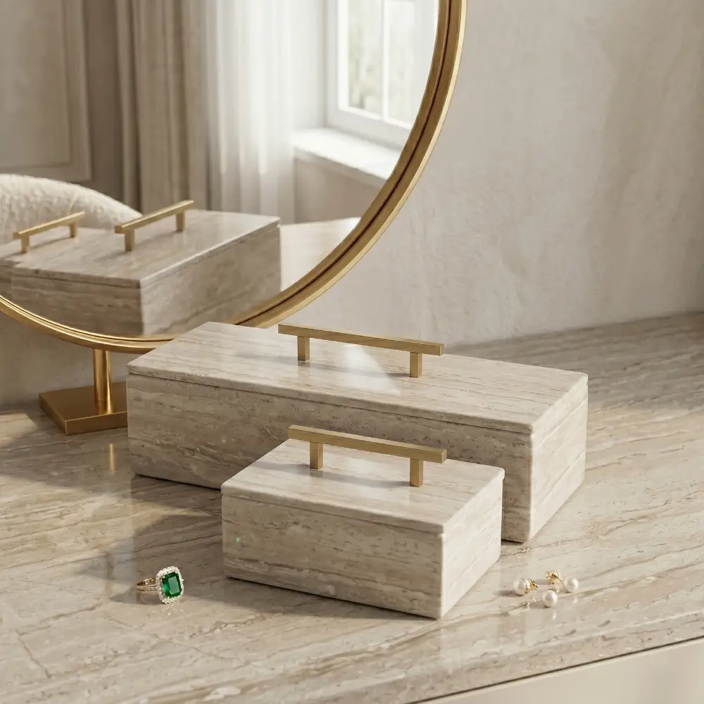 Rectangular Jewelry Box - Beige Travertine (1)