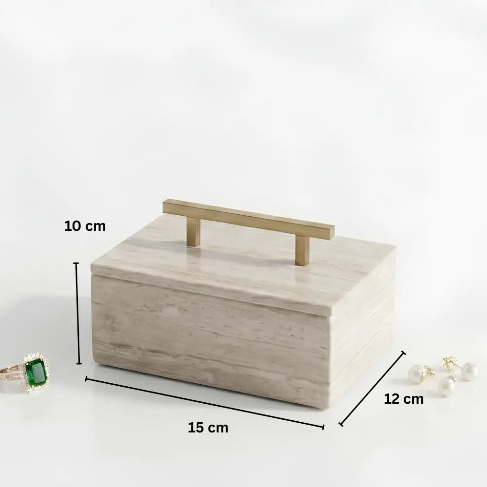 Rectangular Jewelry Box - Beige Travertine (2)