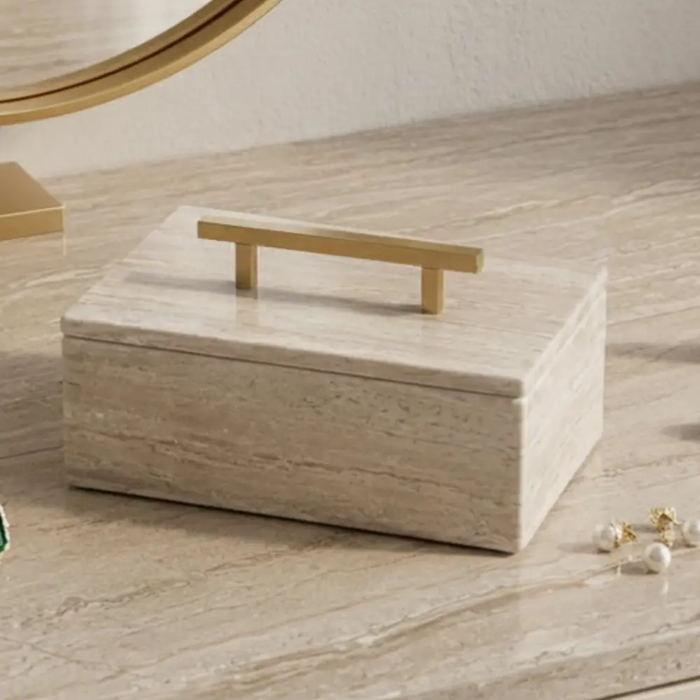 Rectangular Jewelry Box - Beige Travertine (4)