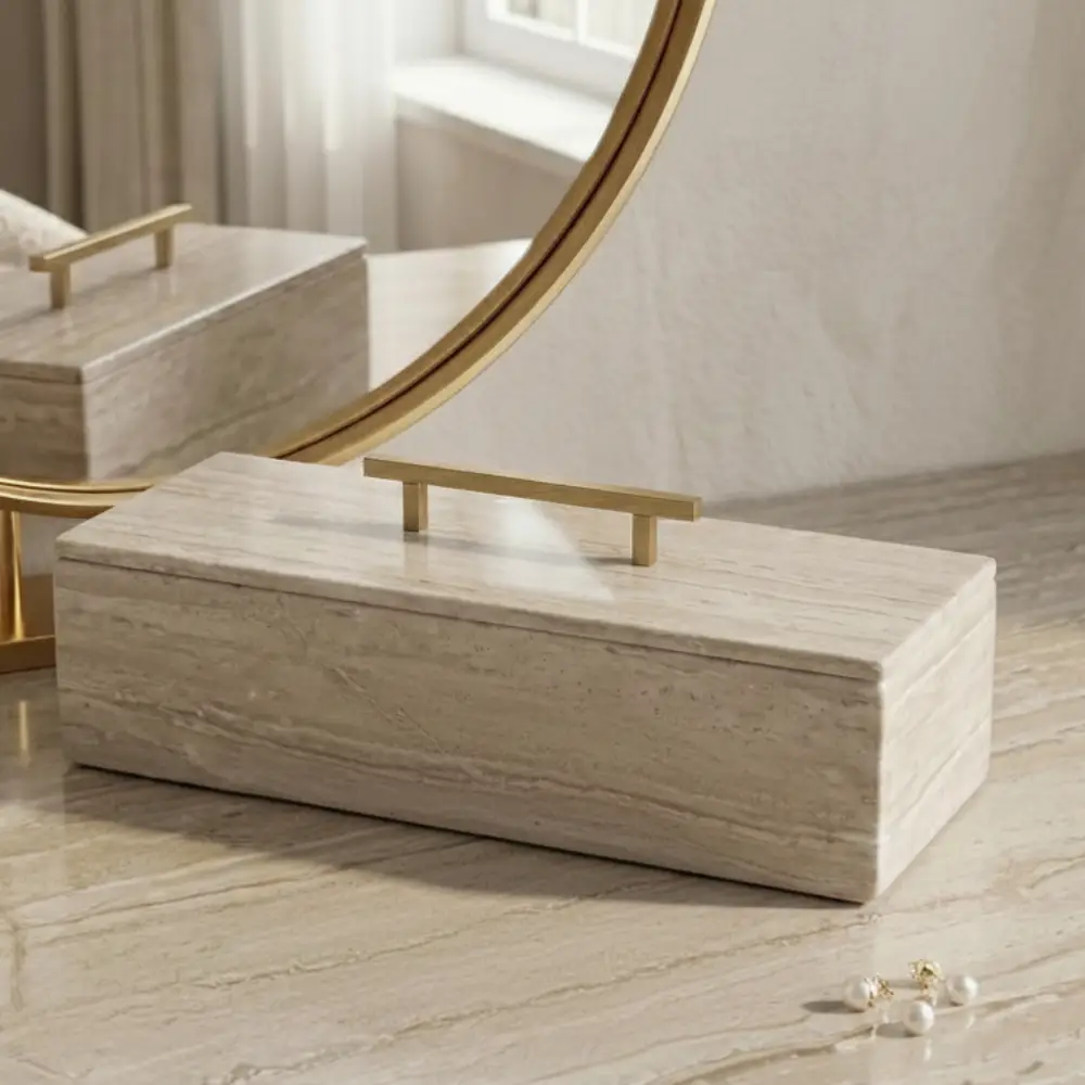 Rectangular Jewelry Box - Beige Travertine (5)