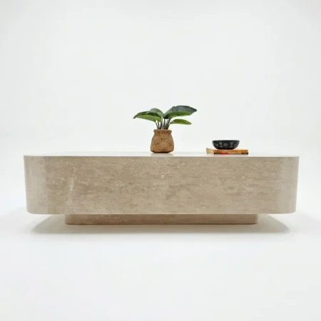 Brio Travertine Coffee Table (Yahya_Travertine Matt Finish Coffee Table 130Lx70Wx36) (1)